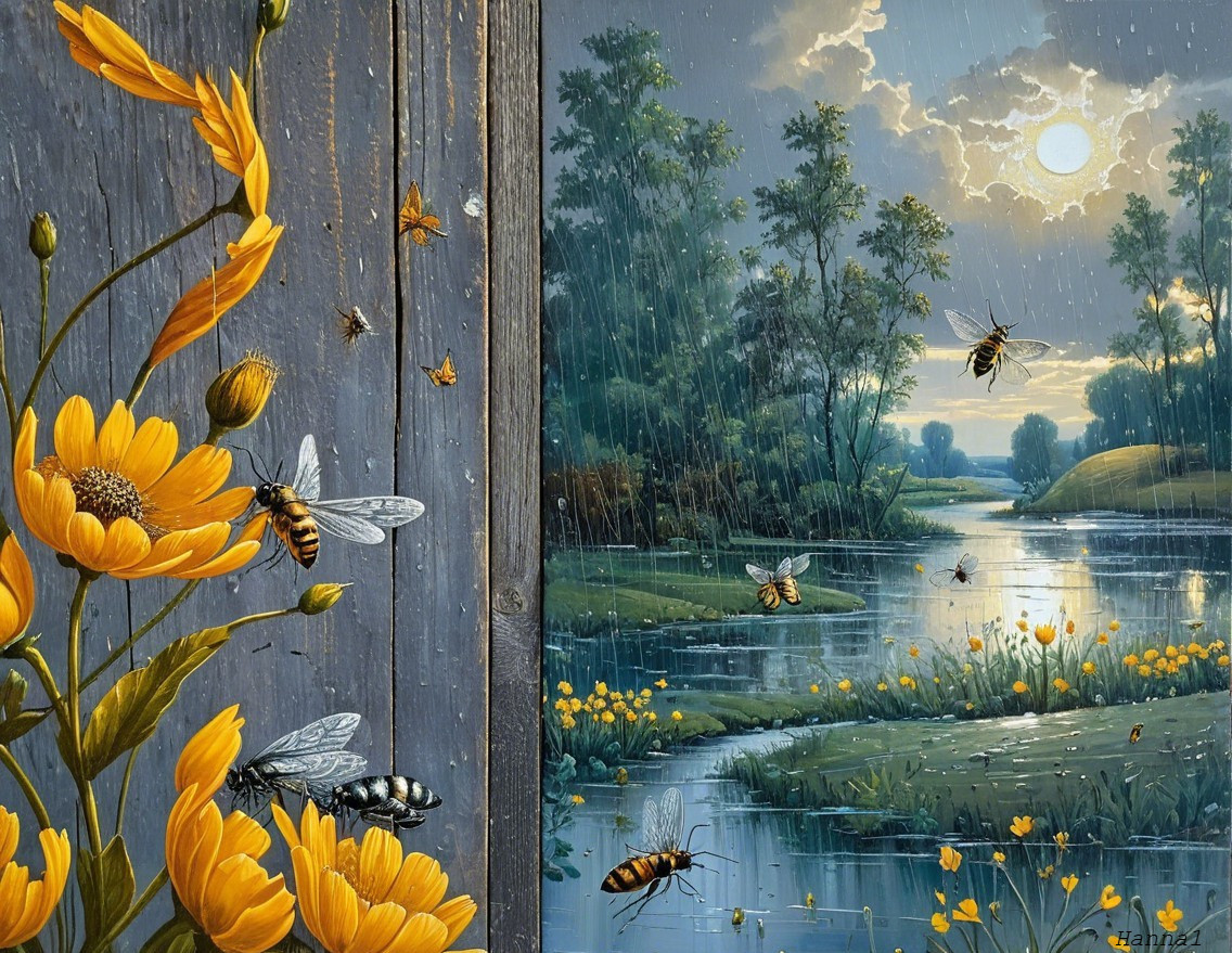 Serene Landscape with Flowers and River Scene