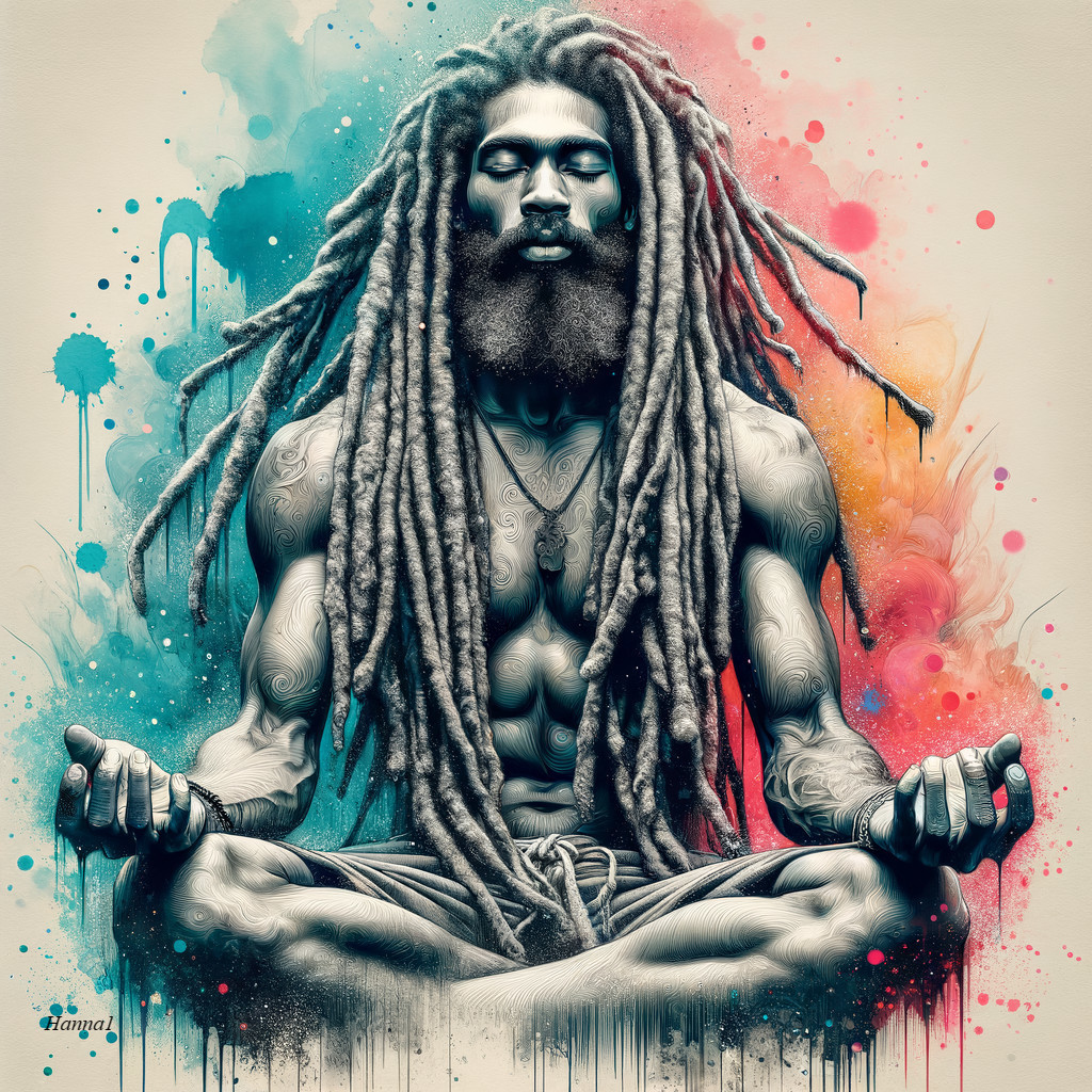 Meditative Figure Surrounded by Vibrant Colors