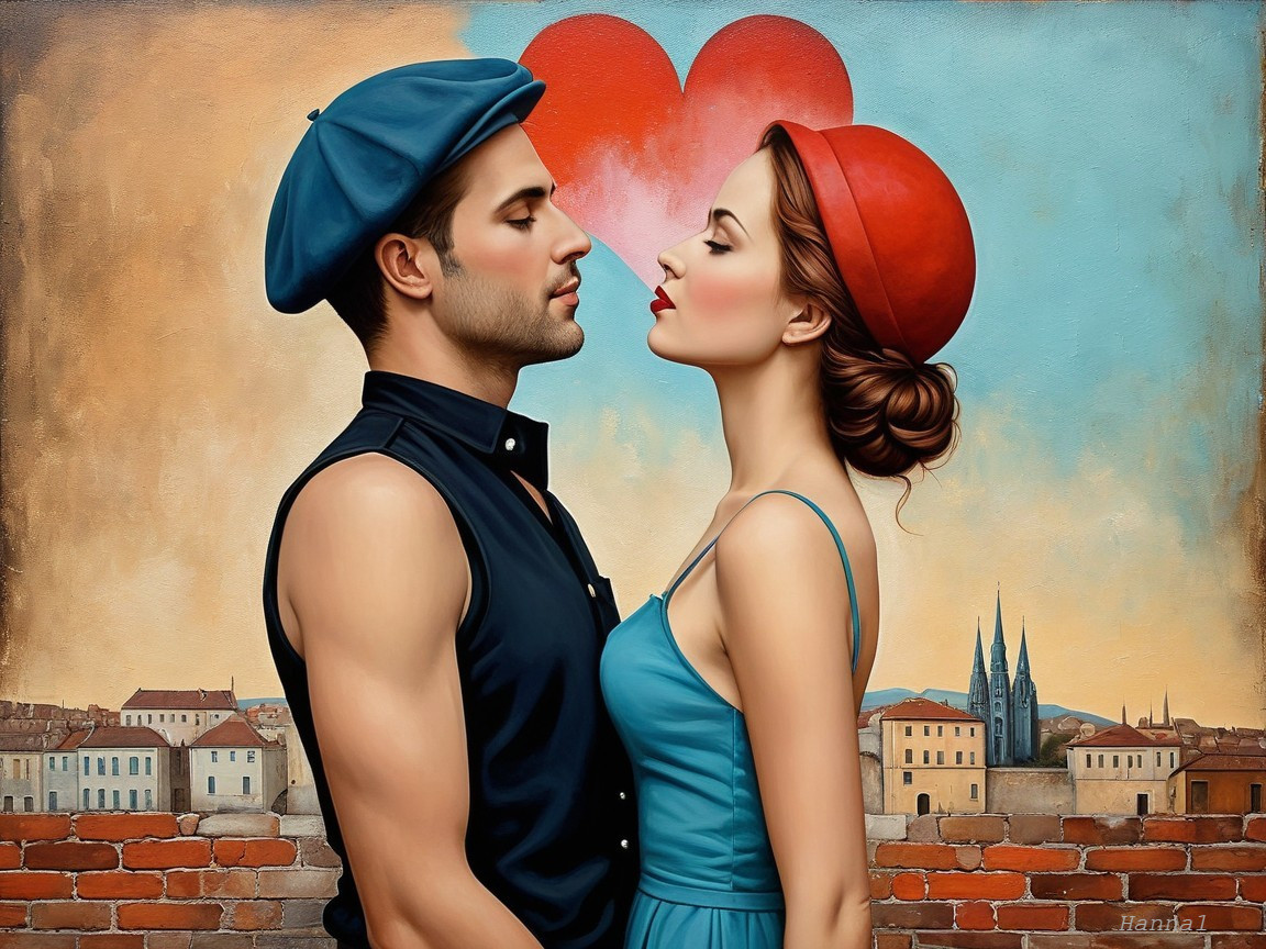 Couple in Romantic Scene with Colorful Background