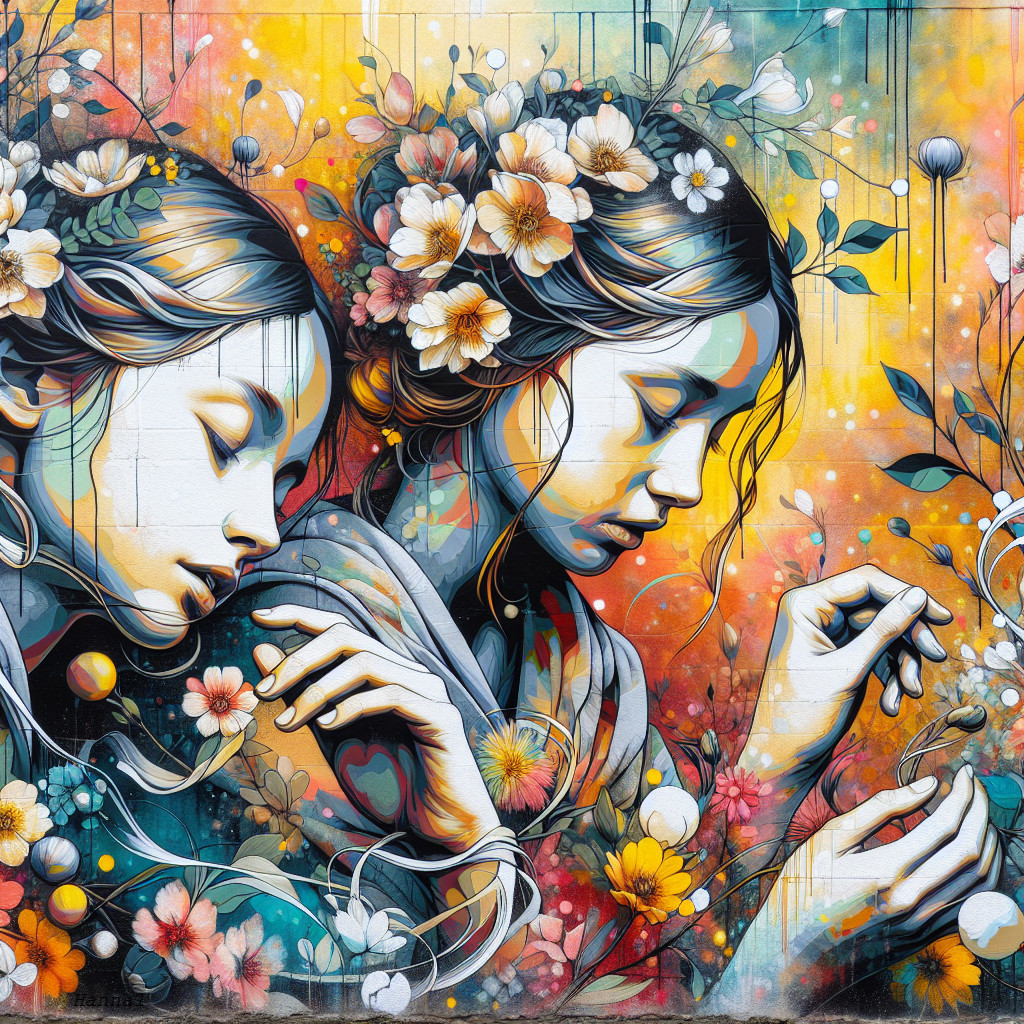 Vibrant Mural of Women with Floral Hair Designs