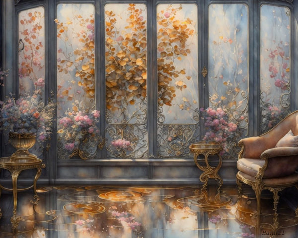 Elegant Interior with Autumn Views and Opulent Decor