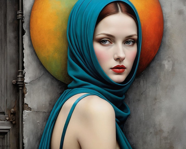 Serene Young Woman in Turquoise Headscarf Portrait