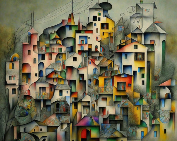 Whimsical Cityscape with Abstract Buildings and Colors