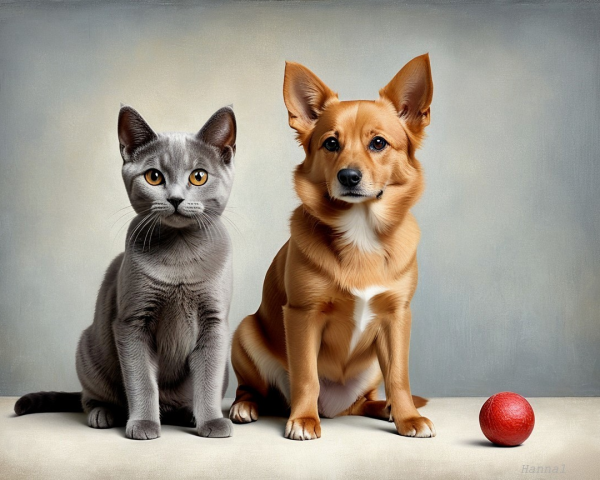 Gray Cat and Orange-Brown Dog on Light Surface