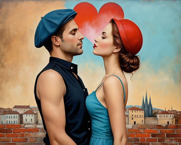 Couple in Romantic Scene with Colorful Background