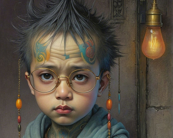 Child with Tattoos, Gray Hair, and Unique Style