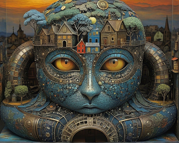 Surreal Face Design Blending Human and Architectural Elements
