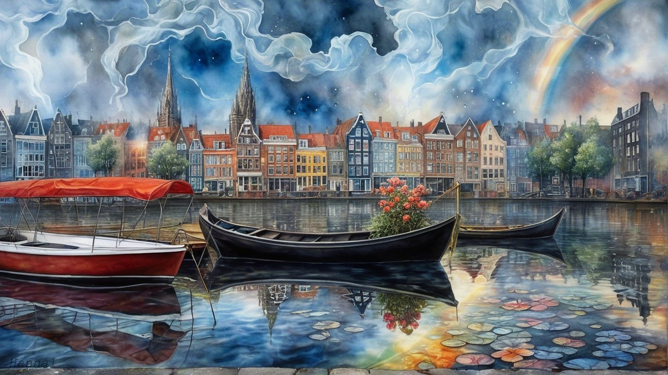 Serene Canal Scene with Historic Buildings and Boats