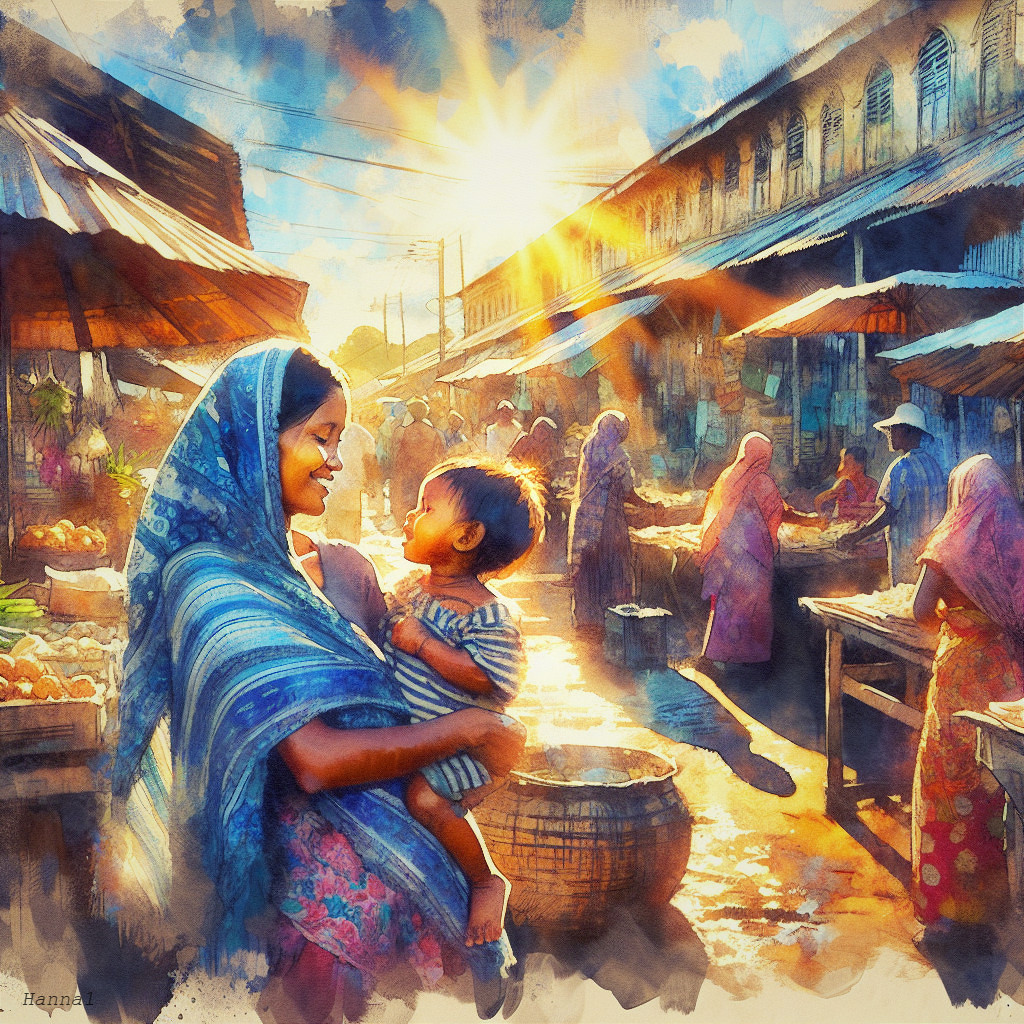 Vibrant Market Scene with Joyful Community Interaction