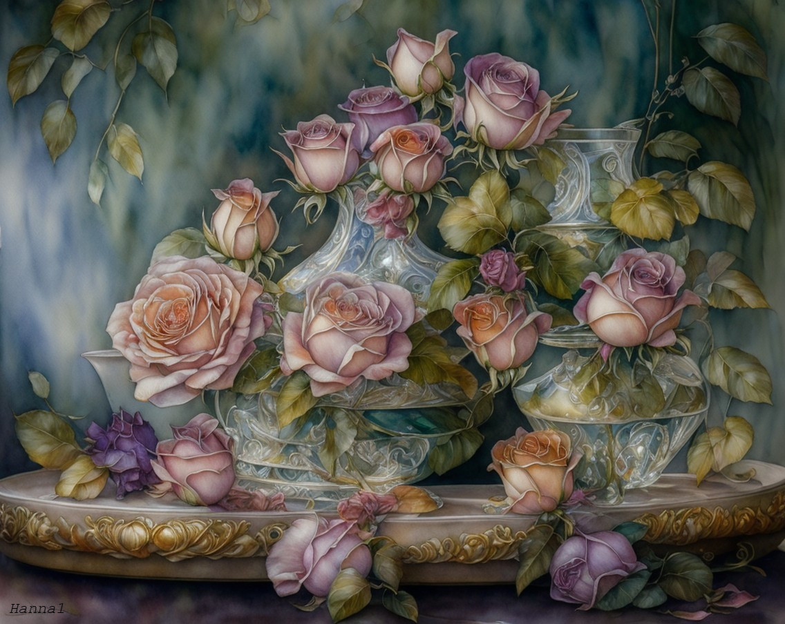 Intricate Arrangement of Pink and Lavender Roses