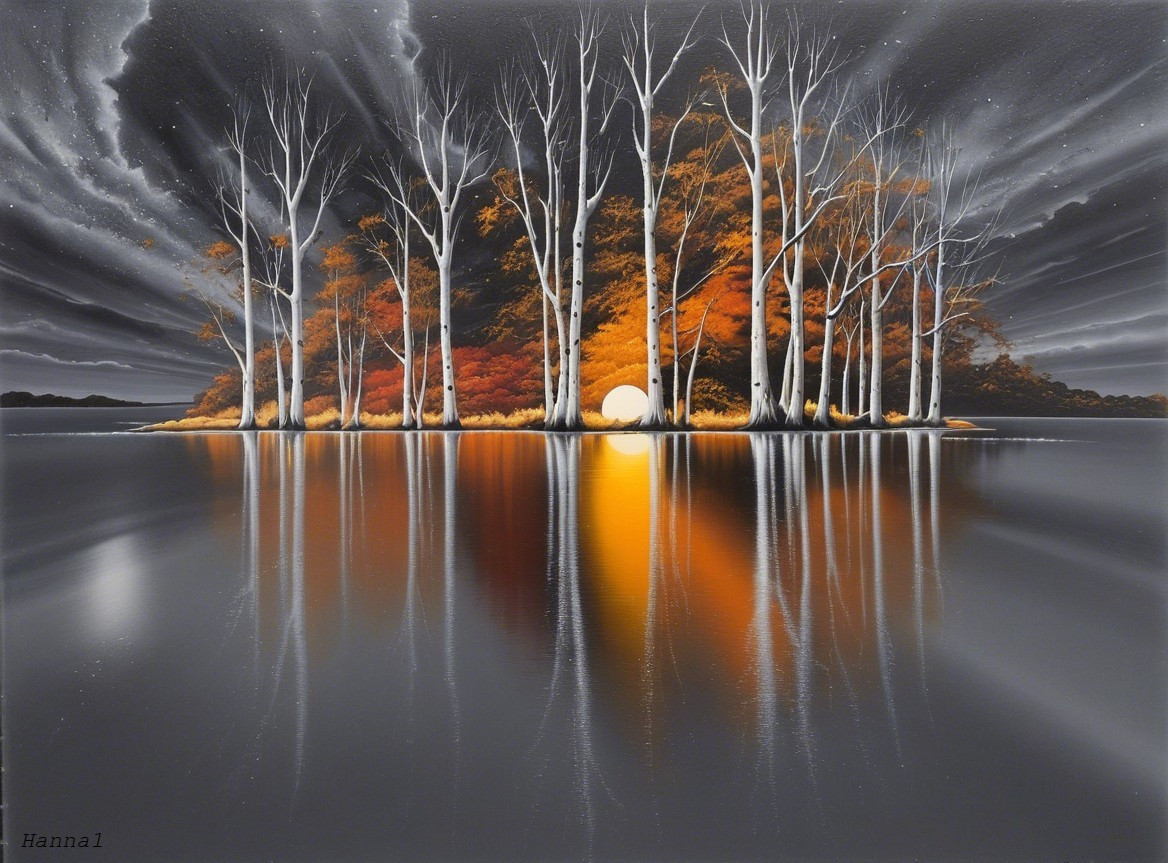 Serene Landscape with Trees and Autumn Reflections