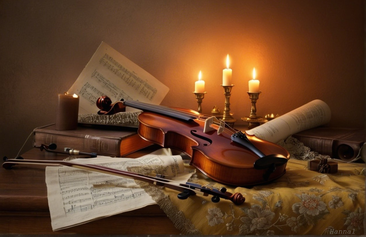 Still Life with Violin, Music Sheets, and Candles