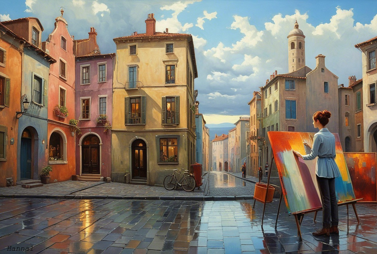 Serene Street Scene in a Picturesque Town