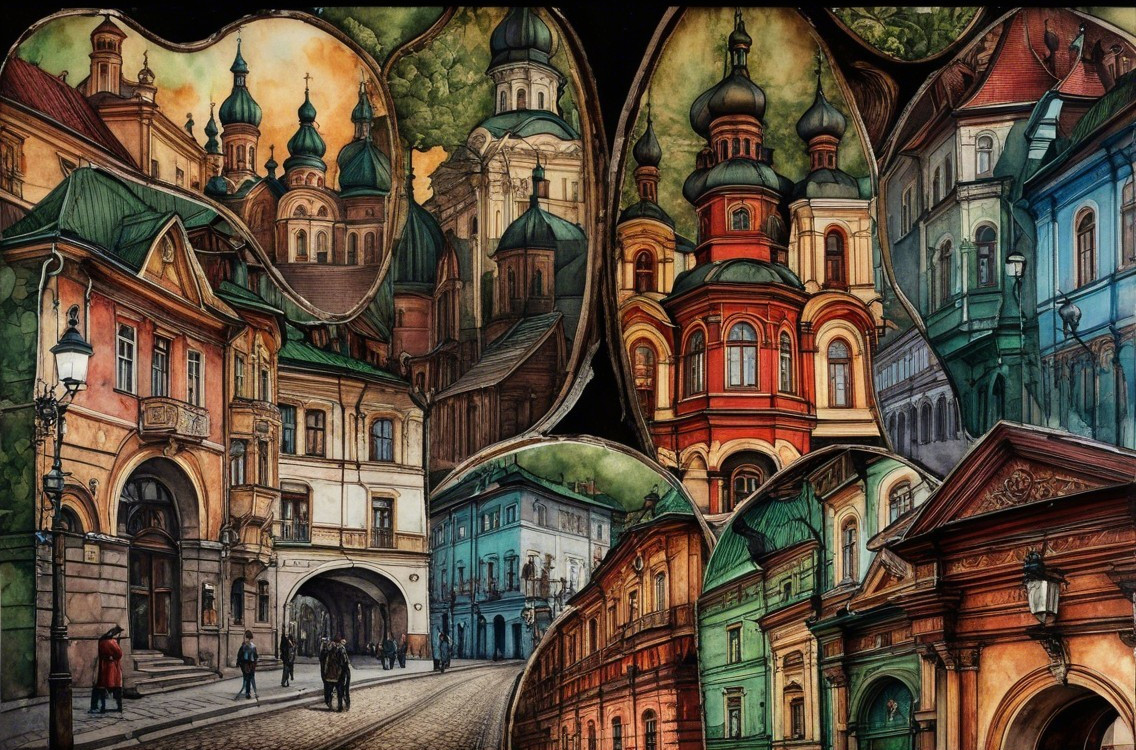 Vibrant Collage of Ornate Architectural Scenes