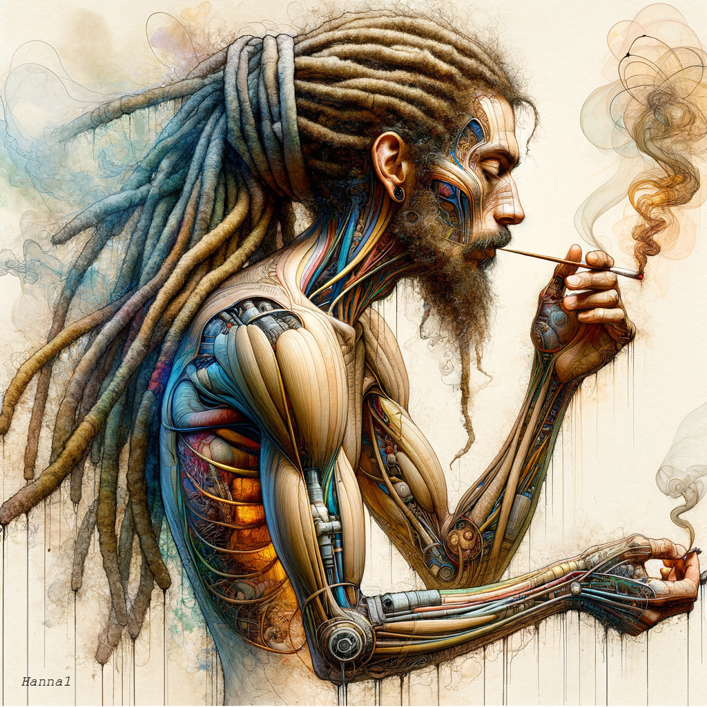 Humanoid Figure with Organic and Mechanical Features