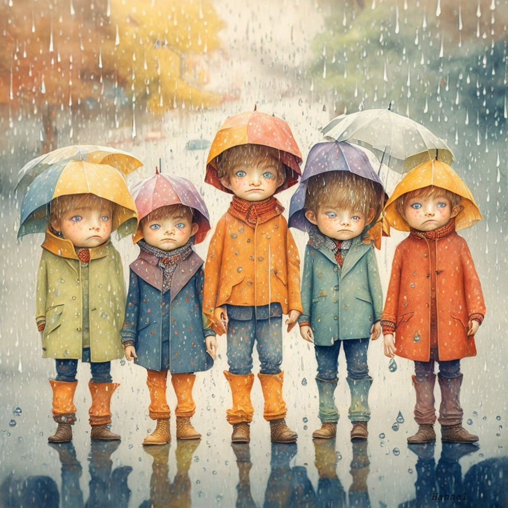 Children in Colorful Raincoats Enjoying Rainy Day
