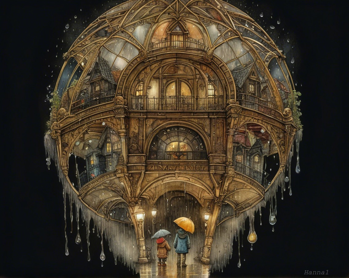 Whimsical Glass-Domed Structure with Cozy Homes Inside