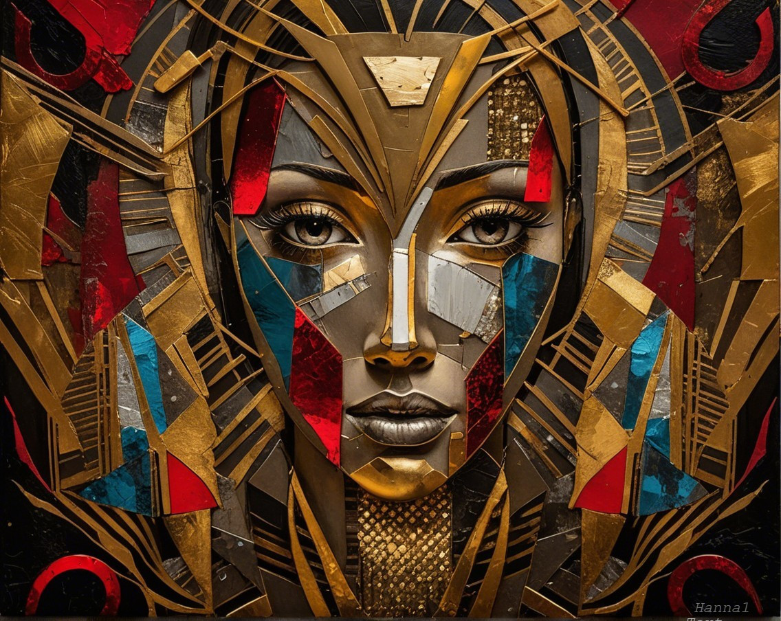 Intricate Geometric Face Artwork in Mixed Media