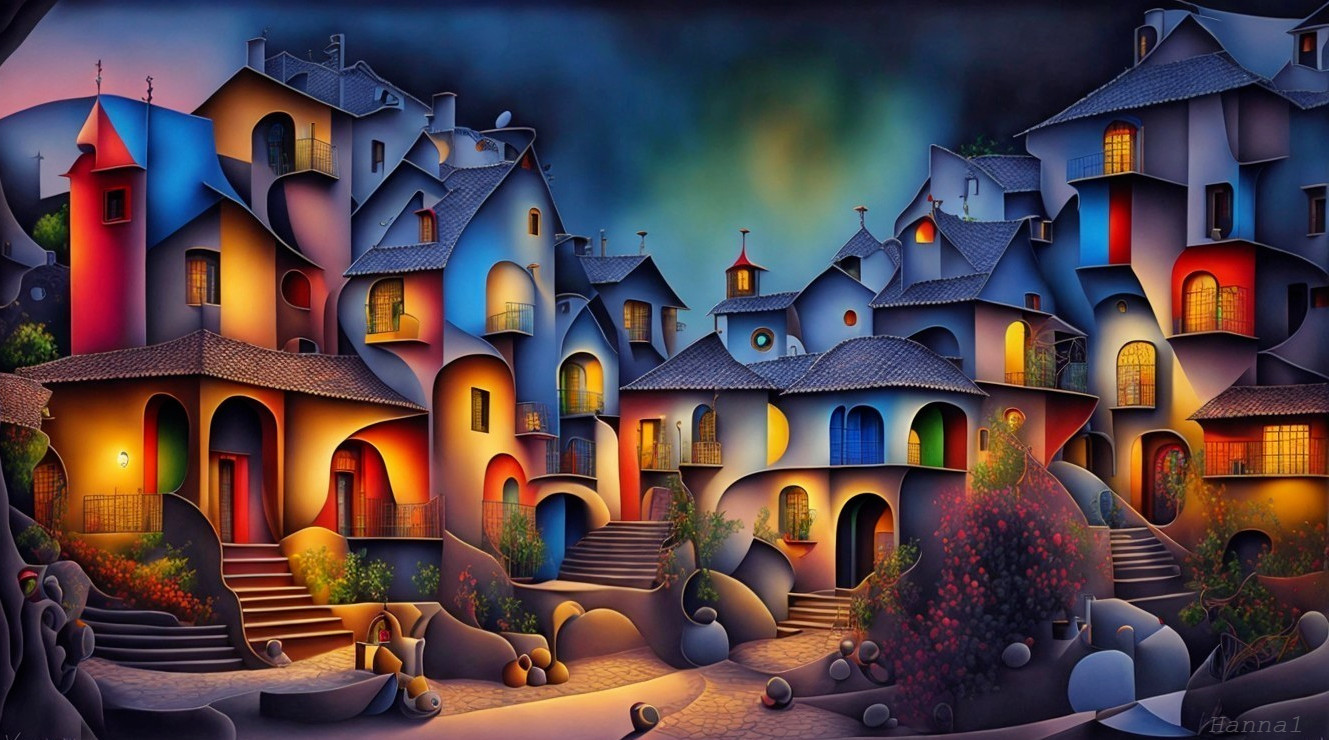 Whimsical Colorful Village with Unique Architecture