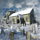 Winter Village Scene with Snow-Covered Rooftops