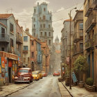 Snow-Covered Village Street with Warm Lamplight