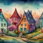 Whimsical Village Scene with Colorful Houses and Trees