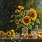 Still Life with Sunflowers and Starry Night View