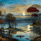 Tranquil Dusk Landscape with Serene Lake and Autumn Foliage