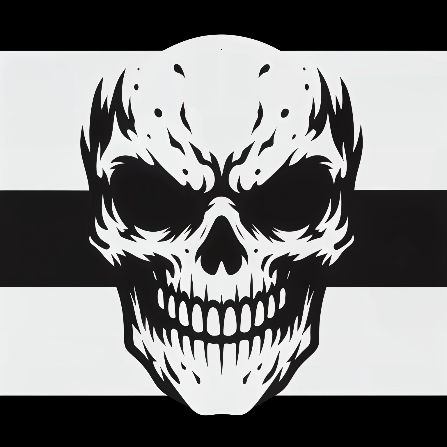 Black and White Skull Graphic with Bold Stripes