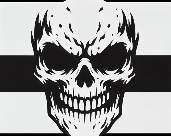 Black and White Skull Graphic with Bold Stripes