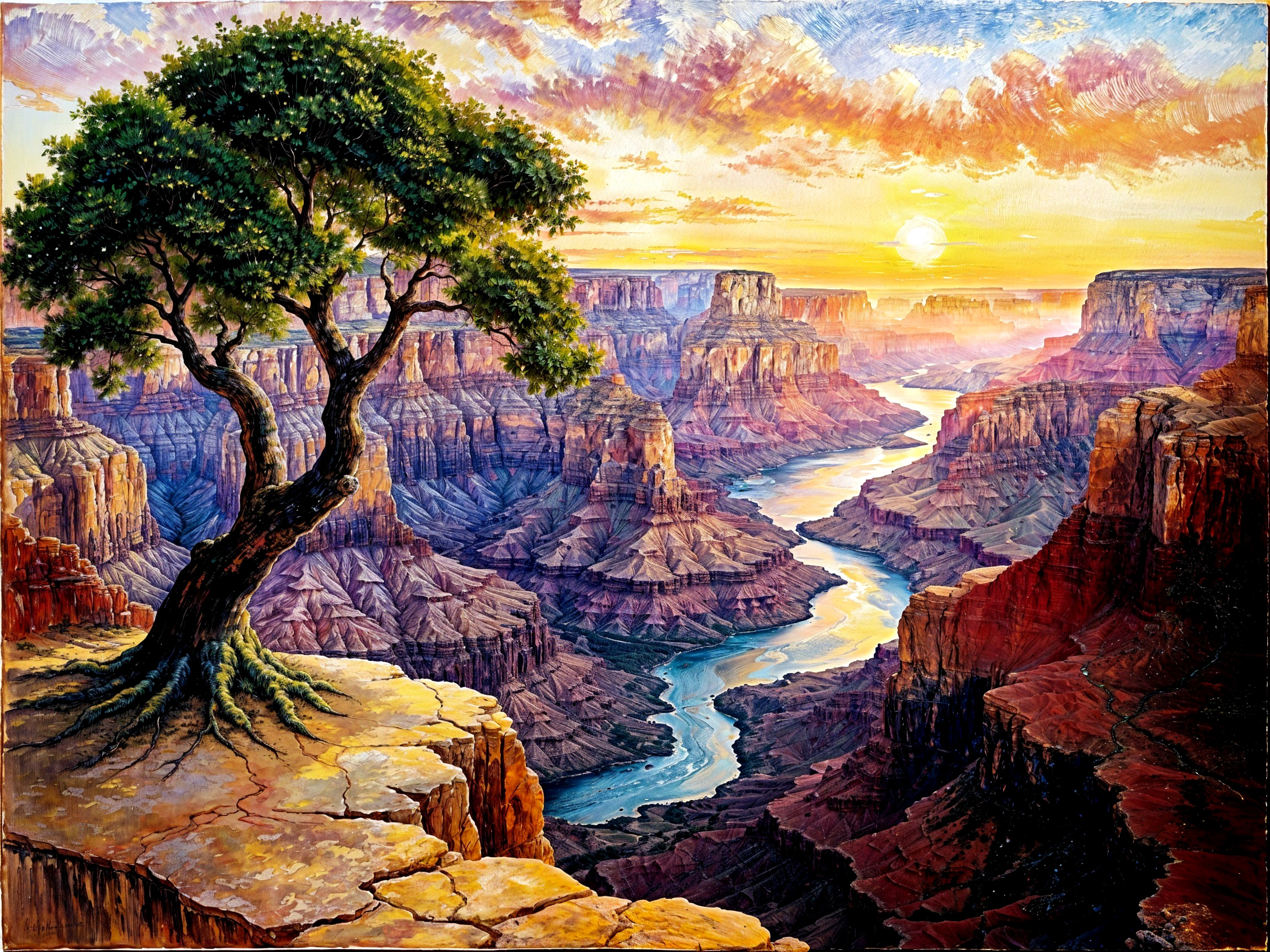 Canyon Landscape at Sunset with Towering Rock Formations
