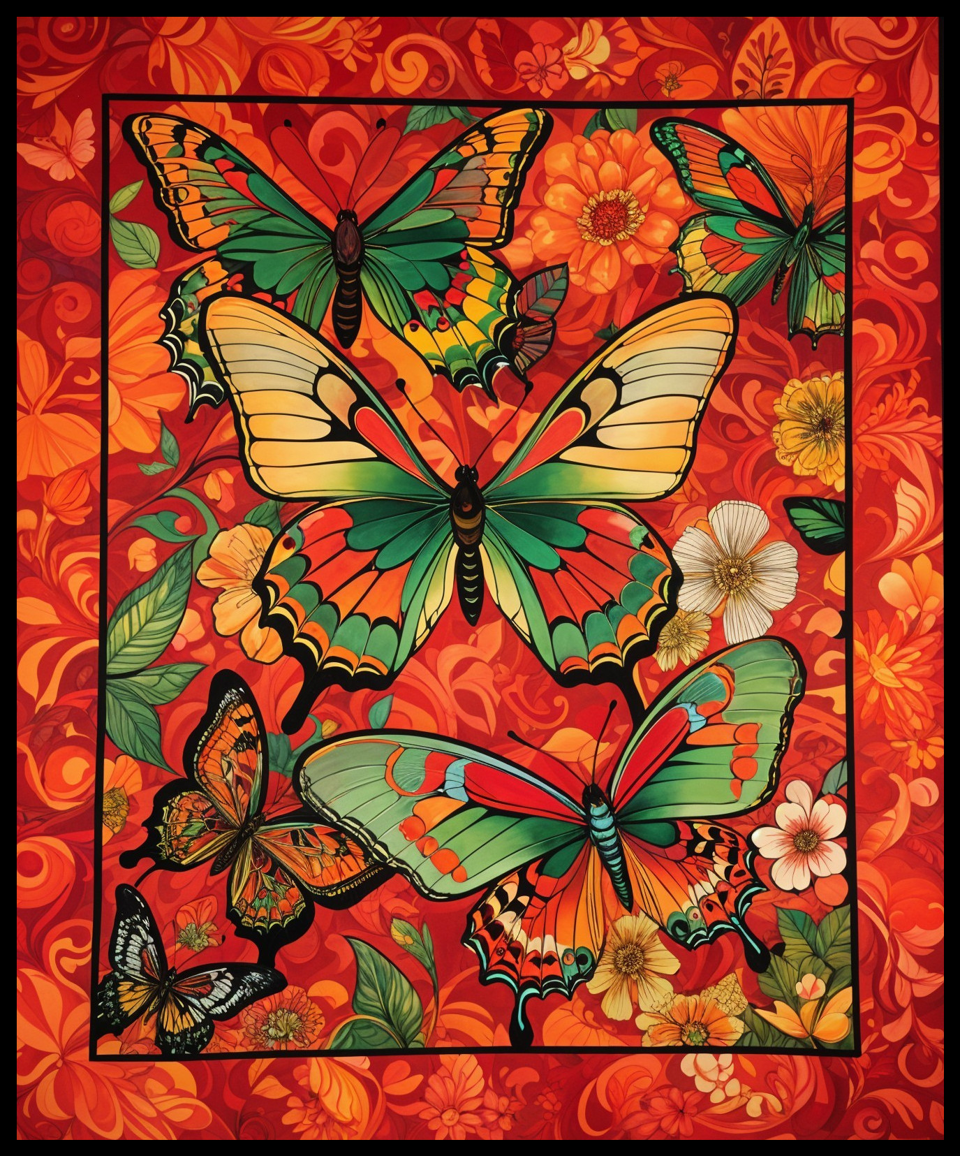 Colorful Butterflies and Floral Patterns Illustration