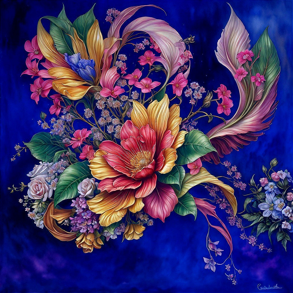 Vibrant Floral Bouquet on Striking Blue Background