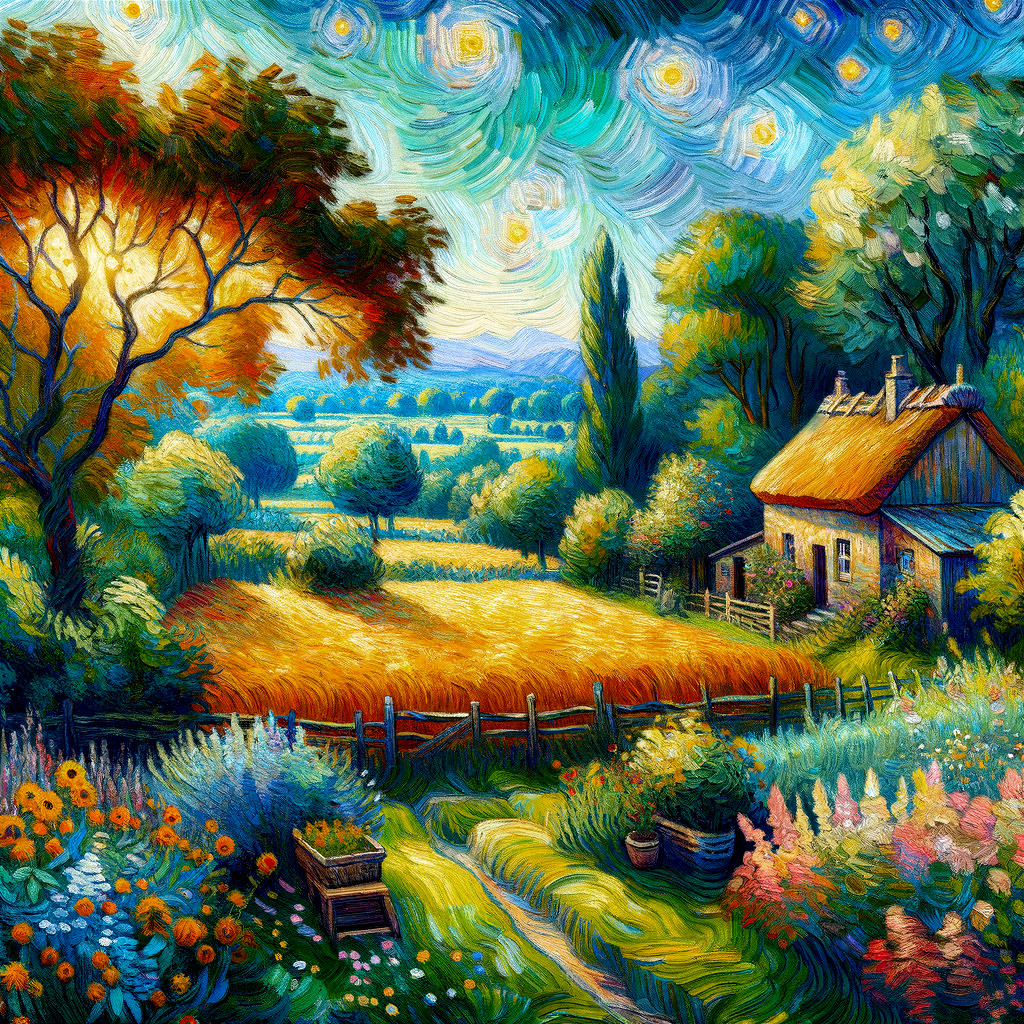 Charming Cottage in a Vibrant Starry Landscape