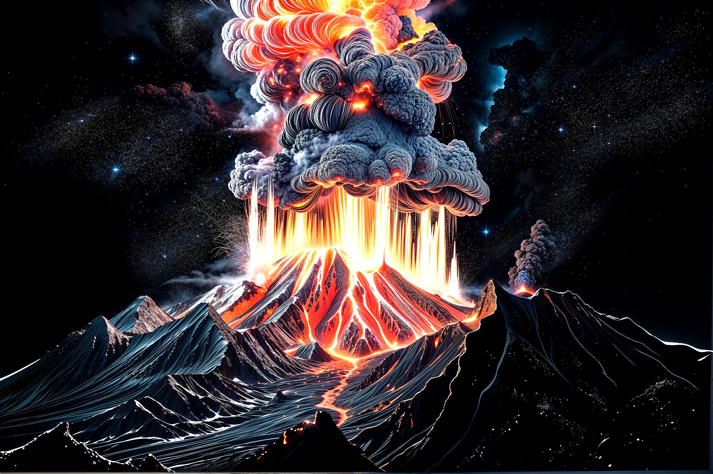 Dramatic Volcanic Eruption with Molten Lava Flow