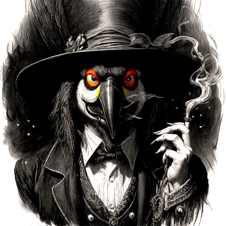 Mysterious Figure with Bird Head and Top Hat