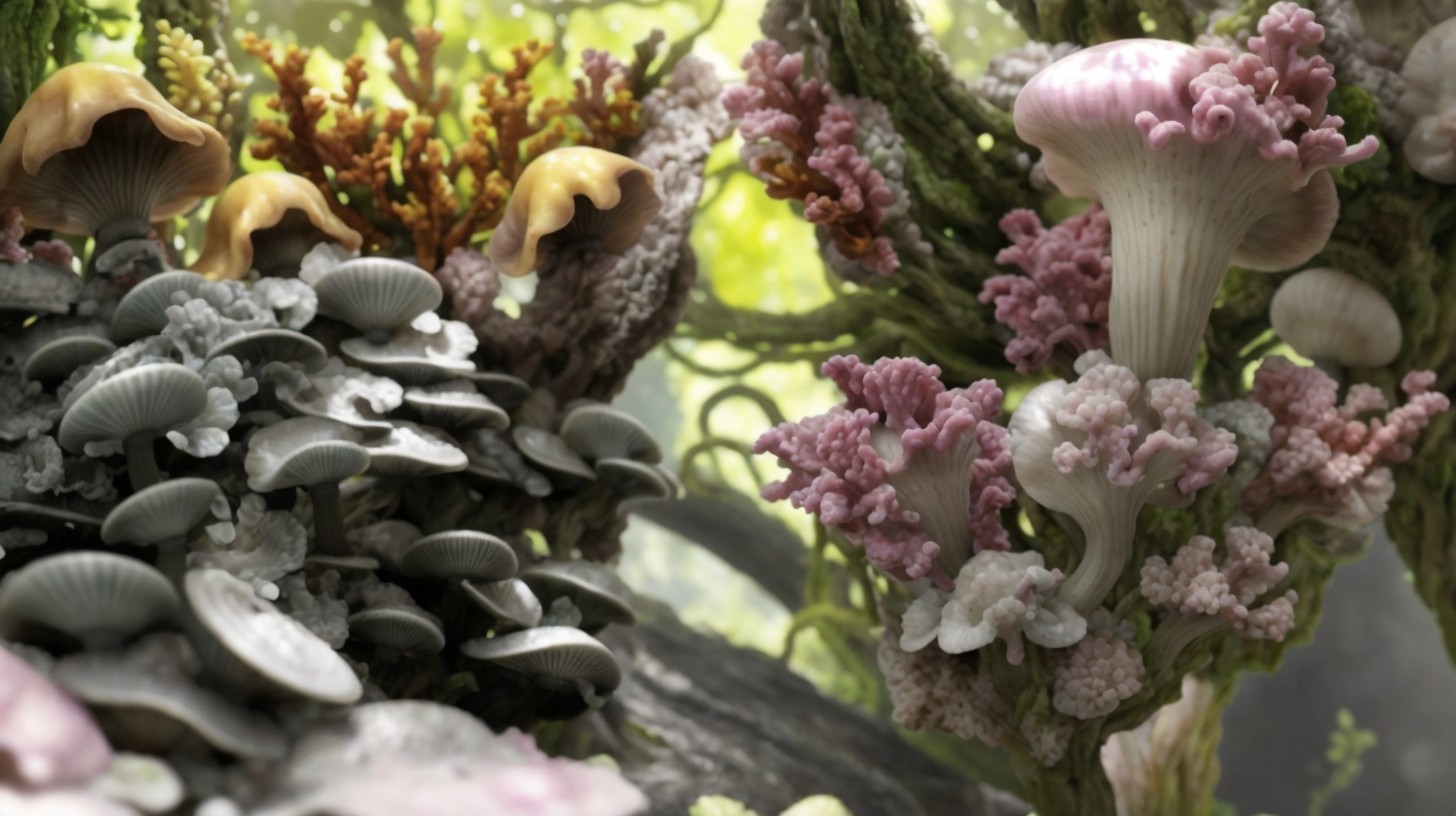 Dreamlike Garden with Fantastical Fungi and Mushrooms