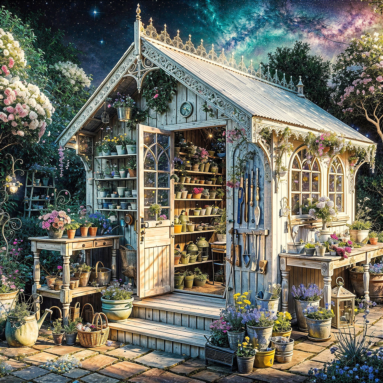 Charming Garden Shed Surrounded by Colorful Plants