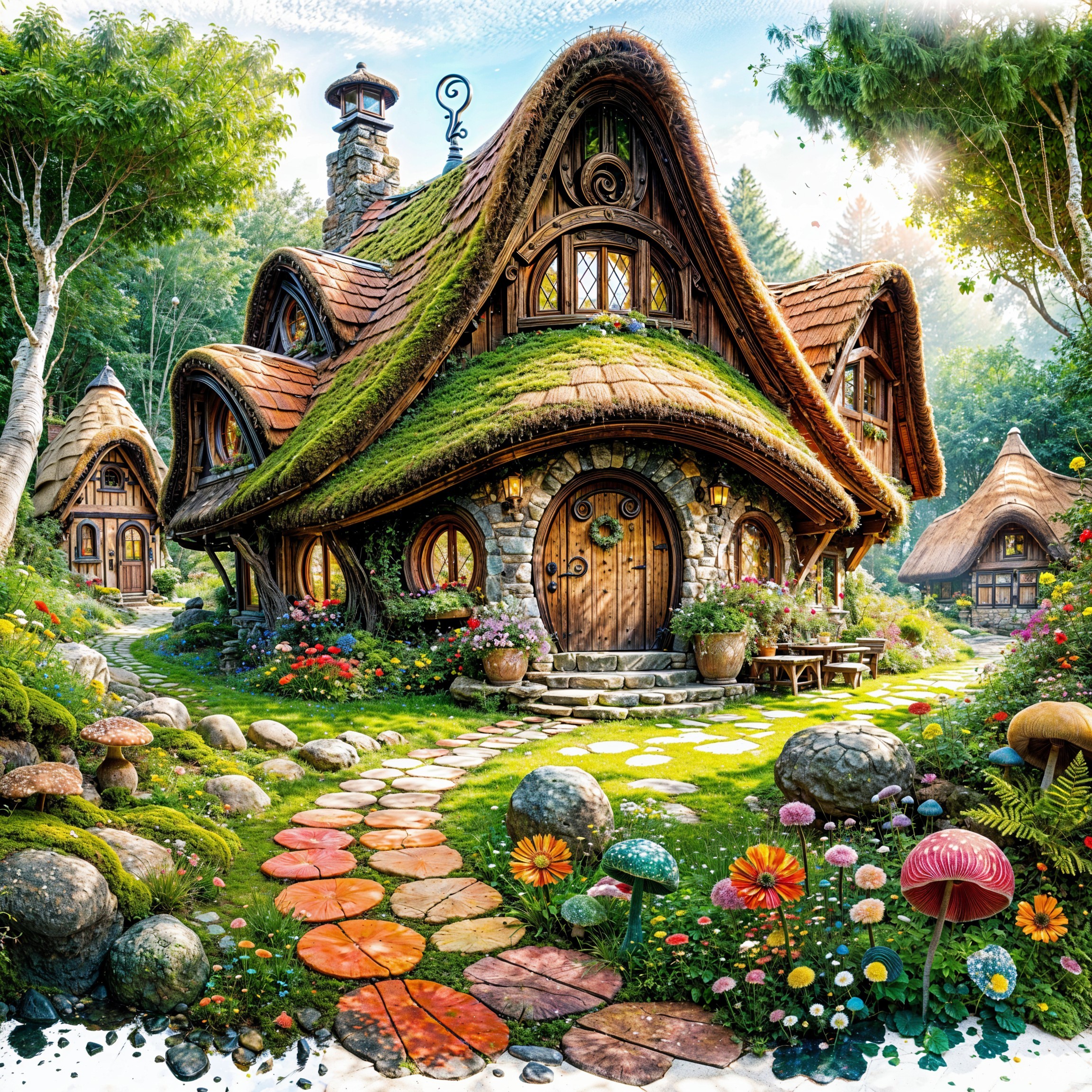 Whimsical Cottage in a Lush Green Landscape