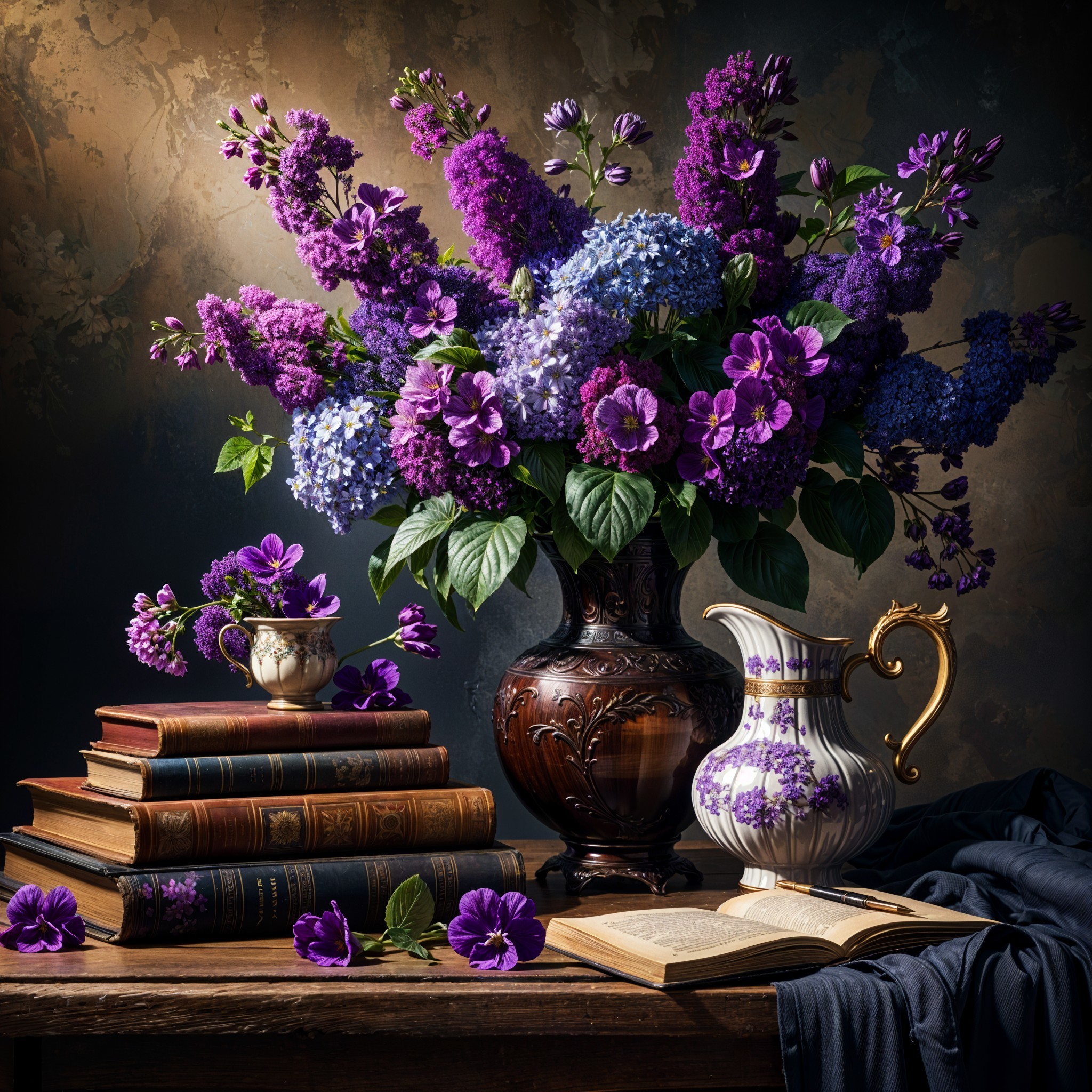 Still Life with Vibrant Flowers and Antique Objects