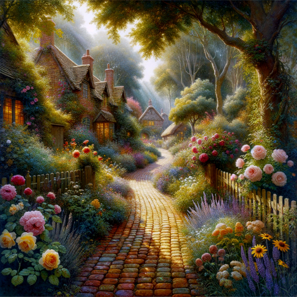 Picturesque Pathway in a Flower-Filled Garden
