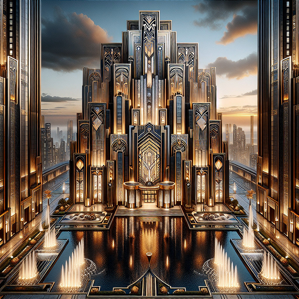 Futuristic Skyscraper Complex with Reflective Pool
