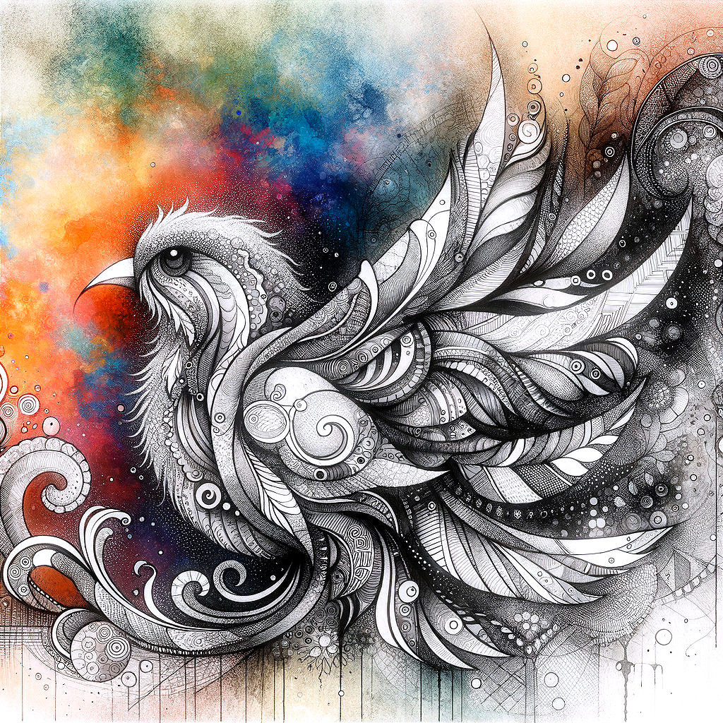 Stylized Bird with Intricate Patterns and Vibrant Colors
