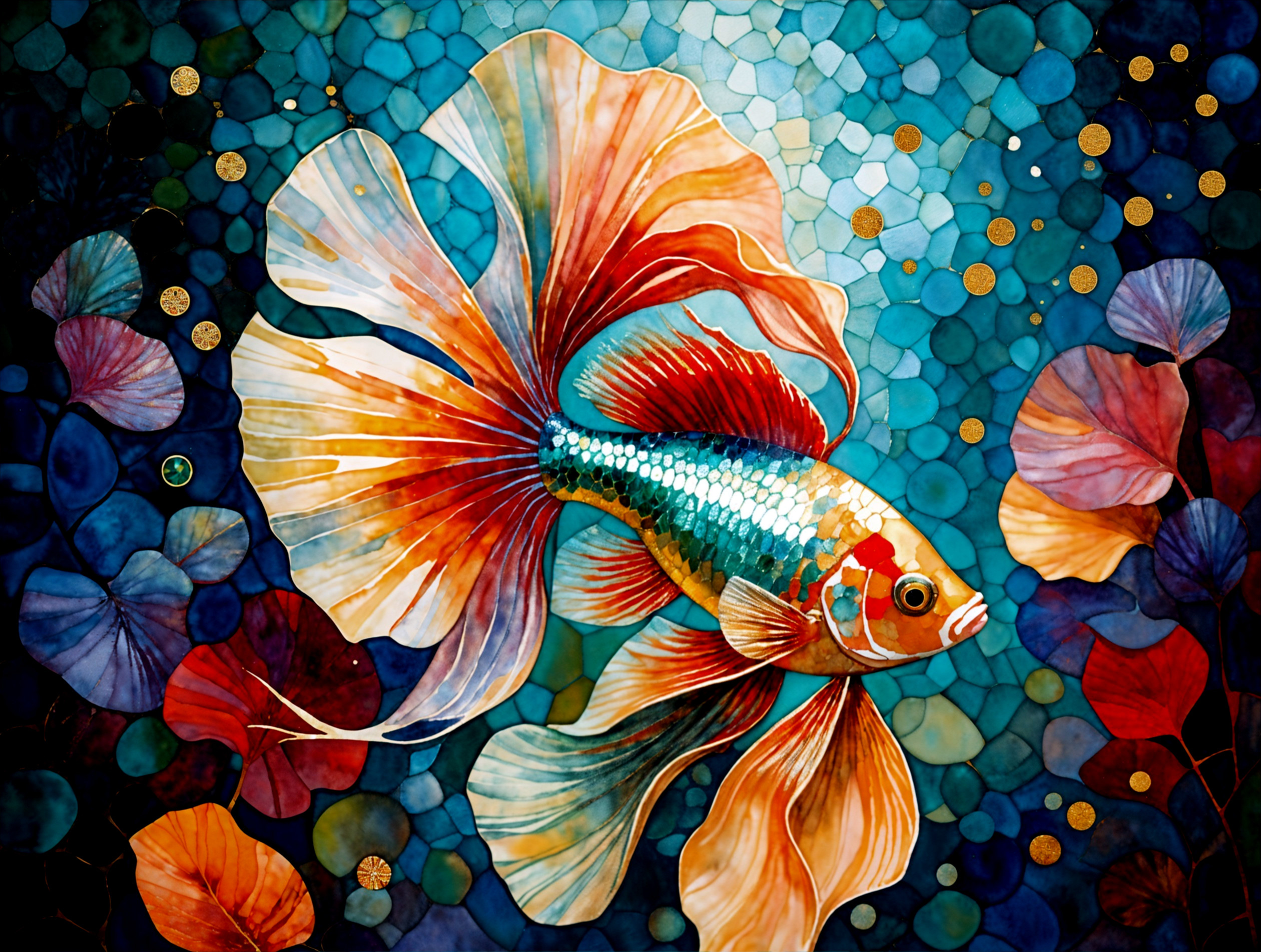 Colorful Goldfish Swimming in Blue Waters