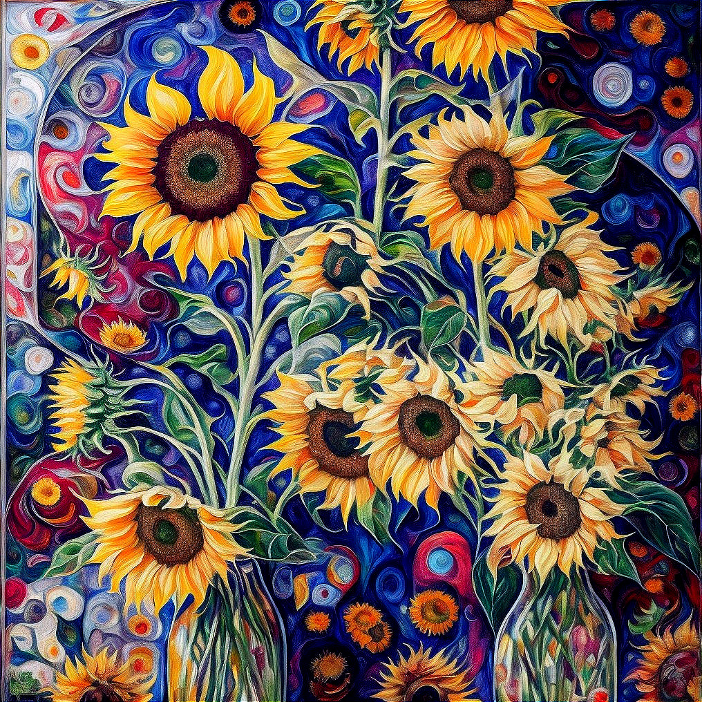 Sunflowers with Blue and Purple Abstract Background