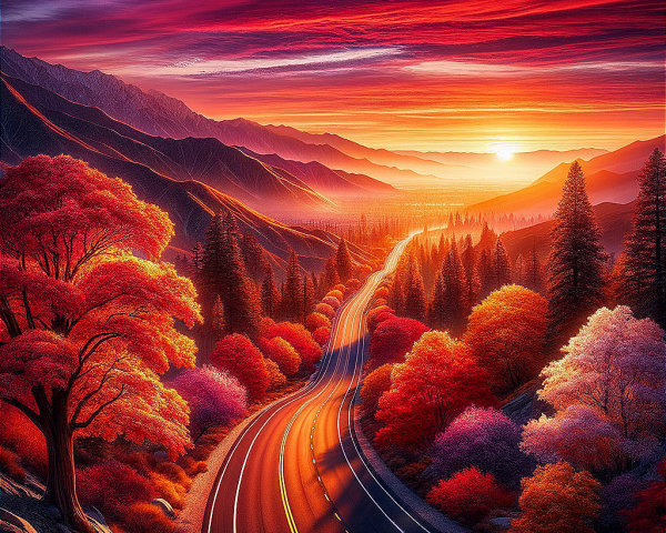 Winding Road Through Vibrant Autumn Landscape