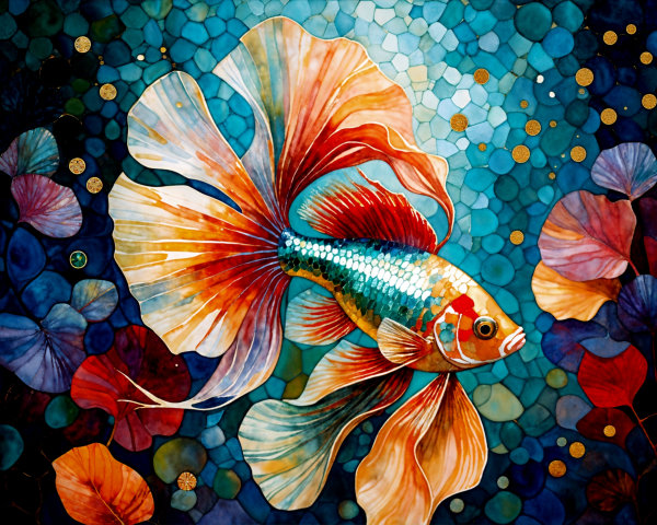 Colorful Goldfish Swimming in Blue Waters