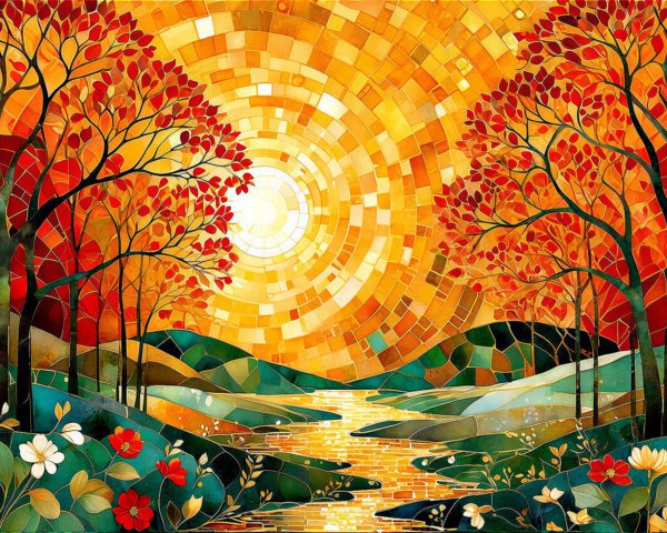Vibrant Autumn Landscape with Fiery Foliage and River