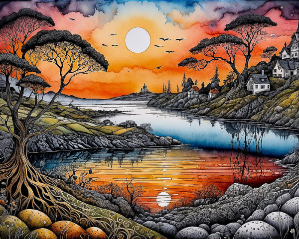 Tranquil Sunset Landscape with Colorful Sky and Water