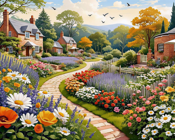 Charming Neighborhood with Cozy Homes and Flower Gardens